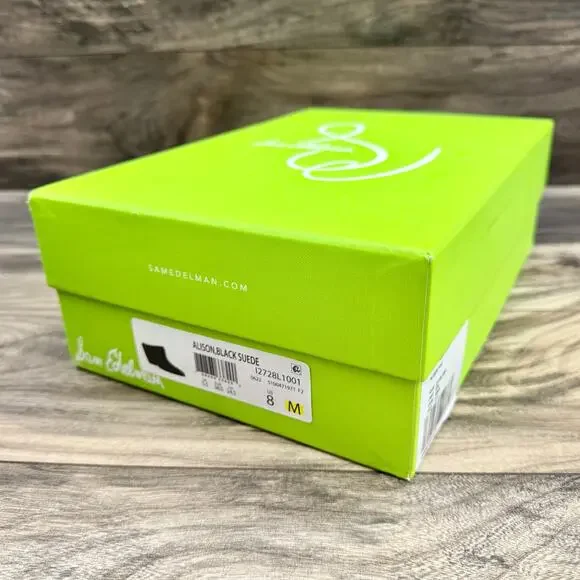 NIB SAM EDELMAN Alison 8M Suede Pointed Toe Stacked Block Heel Mule Black - Picture 11 of 11